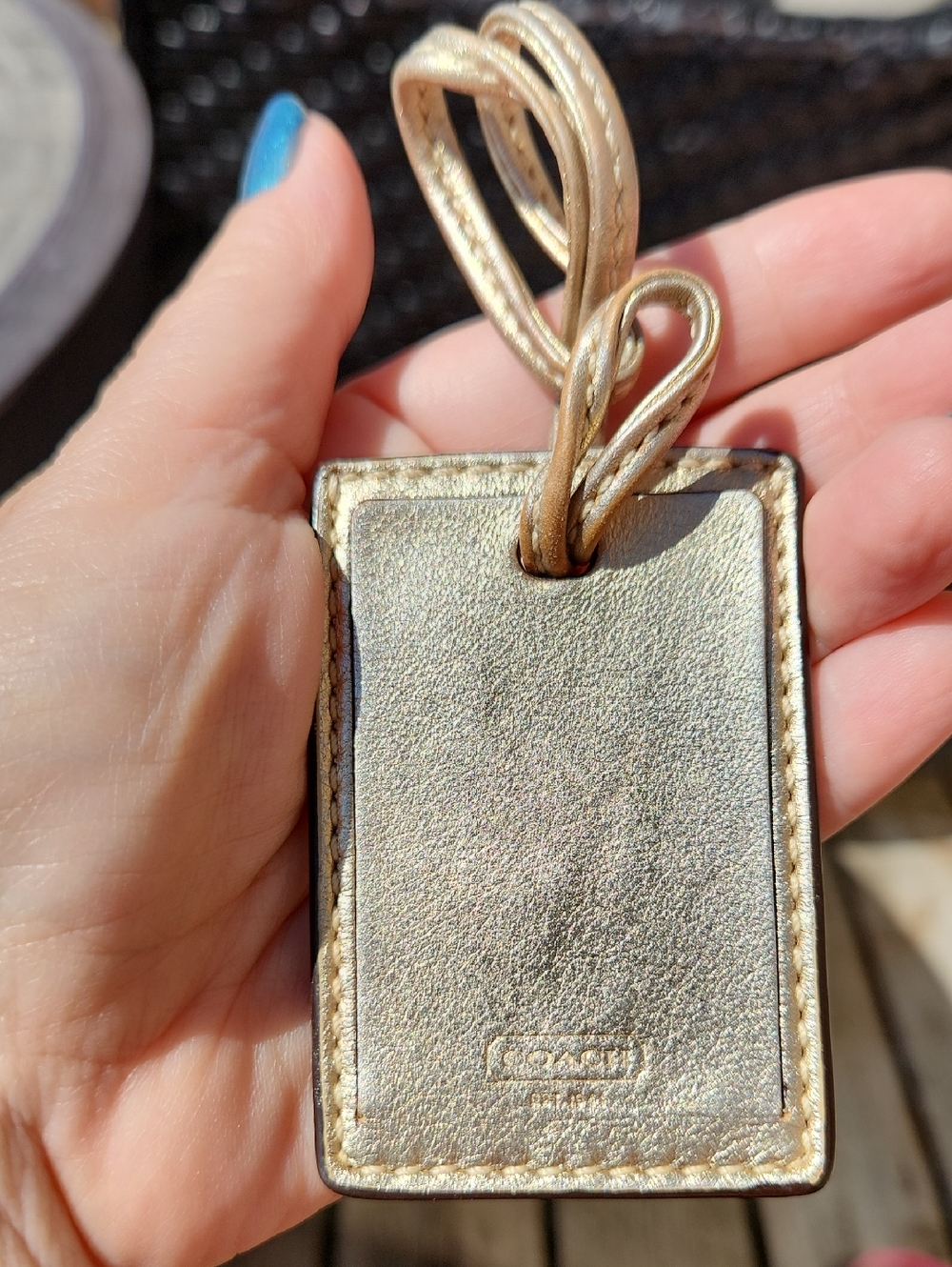 Coach Metallic Gold Leather Bag Hangtag with Strap